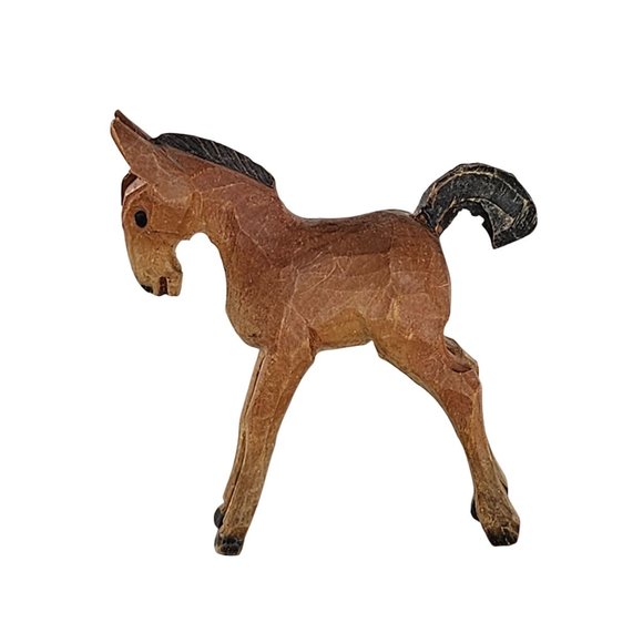 Vintage Wood Carved Foal Baby Horse Miniature Figurine Folk Art Two Toned - Picture 4 of 8